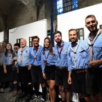 01/09/2022   Ravenna   Per il centenario dello Scautismo a Ravenna allestita una mostra dal titolo ' Sulle tracce degli scout '. nella foto un gruppo di scout con al centro il curatore della mostra Vittorio Pranzini e i presidenti del Comitato Nazionale Agesci Roberta Vincini e Francesco Scoppola.