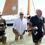Foto Nicoloro G.   15/08/2022   Cervia (RA)   30° edizione di \' Cervia, la spiaggia ama il libro \' con il tradizionale arrivo degli scrittori dal mare su storiche imbarcazioni e sbarco sulla spiaggia di Cervia. nella foto da sinistra il musicista Mirko Casadei, il giornalista Sergio Barducci e il comico Gene Gnocchi.