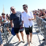 Foto Nicoloro G.   15/08/2022   Cervia (RA)   30° edizione di ' Cervia, la spiaggia ama il libro ' con il tradizionale arrivo degli scrittori dal mare su storiche imbarcazioni e sbarco sulla spiaggia di Cervia. nella foto lo scrittore Alessandro Goldoni, a sinistra, e il giornalista Stefano Tura.