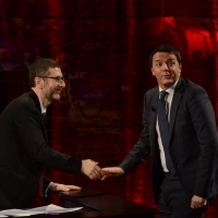 Foto Nicoloro G.  09/03/2014  Milano   Trasmissione televisiva su Rai 3 " Che tempo che fa ". nella foto Fabio Fazio e il presidente del Consiglio Matteo Renzi.