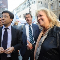 Foto Nicoloro G. 13/05/2011 Milano Chiusura della campagna elettorale del Terzo Polo per le elezioni amministrative 2011. nella foto Italo Bocchino – Benedetto Della Vedova – Cristiana Muscardini