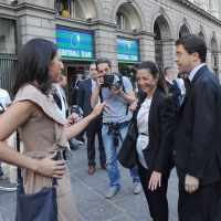 Foto Nicoloro G. 13/05/2011 Milano Chiusura della campagna elettorale del Terzo Polo per le elezioni amministrative 2011. nella foto Sara Giudice – Chiara Moroni – Italo Bocchino