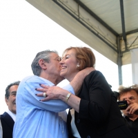Foto Nicoloro G. 13/05/2011 Milano Chiusura della campagna elettorale della Lega Nord. nella foto Umberto Bossi – Letizia Moratti