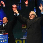 Foto Nicoloro G.   24/01/2020   Ravenna    Chiusura della campagna elettorale per le regionali dell\' Emilia-Romagna. nella foto Silvio Berlusconi e Vittorio Sgarbi.