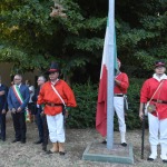 Foto Nicoloro G.   Mandriole (RA)   Cerimonia di commemorazione di Anita Garibaldi nell' anniversario della sua morte avvenuta il 4 agosto 1849 nella fattoria Guiccioli in localita' Mandriole alle porte di Ravenna. nella foto da sinistra Filippo Raffi, Lorenzo Cottignoli, Eugenio Fusignani e Castrese de Rosa durante l' ammaina bandiera.