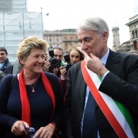 Foto Nicoloro G. 25/04/2012 Milano Commemorazione del XXV Aprile, Festa della Liberazione, con corteo e comizio in piazza Duomo. nella foto Susanna Camusso – Giuliano Pisapia