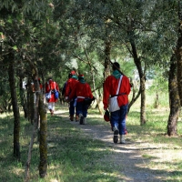 Foto Nicoloro G.  02/06/2014  Ravenna    Nella giornata della Festa della Repubblica si è svolta la commemorazione dell\' anniversario della morte di Giuseppe Garibaldi, avvenuta a Caprera proprio il 2 giugno 1882. nella foto un gruppo di \" garibaldini \" si porta verso il Capanno per le celebrazioni.