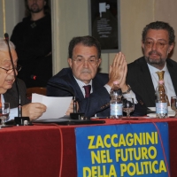 Foto Nicoloro G.  08/11/2010 Ravenna  Commemorazione dell' ex presidente della DC Benigno Zaccagnini, morto il 05 novembre 1989, in un dibattito dal titolo " Zaccagnini nel futuro della politica ". nella foto Domenico Rosati - Romano Prodi - Fabrizio Matteucci