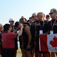 Foto Nicoloro G.  07/09/2014   Ravenna   Giornata conclusiva della nona edizione dell' IDBF,  Campionati Mondiali per club di Dragon Boat. Partecipano 27 nazioni, 5300 atleti, 129 club che gareggeranno nelle tre categorie Open maschili, femminili e misti. nella foto la premiazione di atleti canadesi vincitori nella loro categoria.