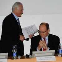 Foto Nicoloro G. 06/03/2012 Milano Conferenza all' Universita' Bicocca sul tema " La protezione del Mar Mediterraneo dall' inquinamento. I risultati conseguiti e le sfide future " con la partecipazione del principe Alberto II di Monaco che, con la Fondazione a lui intitolata, e' impegnato a contrastare le minacce poste all' ambiente del nostro pianeta. nella foto Marcello Fontanesi – Alberto II di Monaco