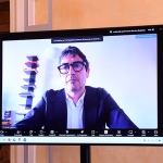 Foto Nicoloro G.   29/05/2025   Ravenna   Nell' ambito del Festival delle Culture si e' svolto la prima Conferenza nazionale sul tema del soccorso in mare dal titolo '' Mediterraneo oggi ''. nella foto l' intervento in diretta video del segretario di Sinistra Italiana Nicola Fratoianni
