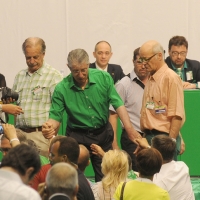 Foto Nicoloro G. 01/07/2012 Assago (Milano) Si e’ concluso al Forum di Assago il Congresso Federale della Lega Nord che ha eletto Roberto Maroni nuovo segretario federale della Lega Nord e ha sancito cosi’ l’ inizio del nuovo corso per il partito. nella foto Umberto Bossi