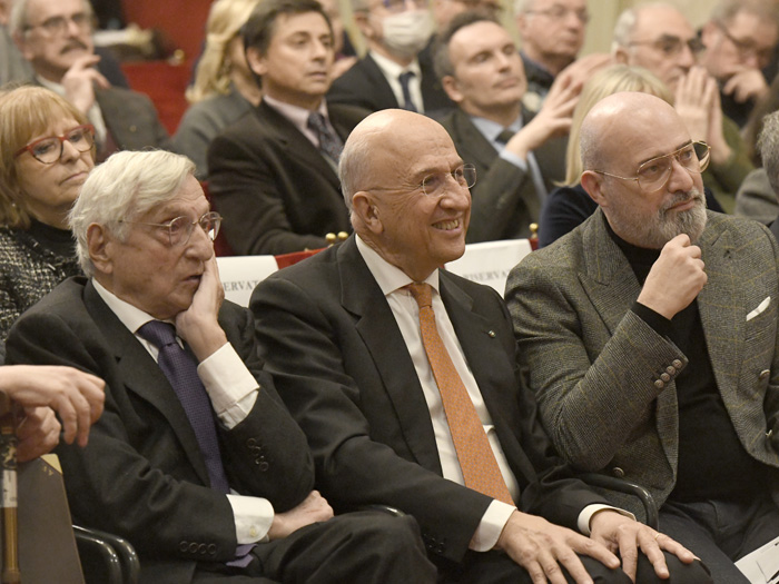 Foto Nicoloro G.   06/02/2023   Ravenna   Convegno sul tema ' Presenza e attualita' di Ugo La Malfa '. nella foto da sinistra Giorgio La Malfa, Antonio Patuelli e Stefano Bonaccini.