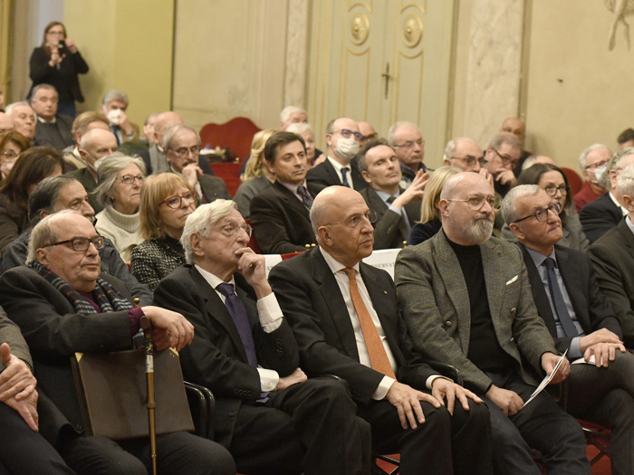 Foto Nicoloro G.   06/02/2023   Ravenna   Convegno sul tema ' Presenza e attualita' di Ugo La Malfa '. nella foto da sinistra Angelo Varni, Giorgio La Malfa, Antonio Patuelli e Stefano Bonaccini.