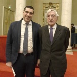 Foto Nicoloro G.   06/02/2023   Ravenna   Convegno sul tema \' Presenza e attualita\' di Ugo La Malfa \'. nella foto da sinistra il sindaco Michele de Pascale e l\' ex ministro Giorgio La Malfa.