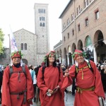 Foto Nicoloro G.   12/09/2021   Ravenna   Questa giornata segna il culmine delle celebrazioni dei 700 anni dalla morte di Dante. nella foto tre partecipanti al ' cammino di Dante '.