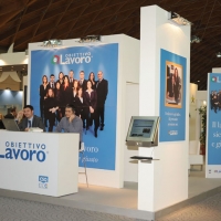 Foto Nicoloro G. 09/11/2011 Rimini Quindicesima edizione di ” Ecomondo “, Fiera Internazionale del Recupero di Materia ed Energia e dello Sviluppo Sostenibile. nella foto Lo stand Obiettivo Lavoro