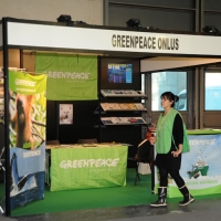 Foto Nicoloro G. 07/11/2012 Rimini Sedicesima edizione di Ecomondo, Stati Generali della Green Economy, ovvero Fiera Internazionale del recupero di Materia ed Energia e dello Sviluppo Sostenibile. nella foto Lo stand di GREENPEACE