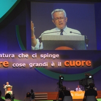 Foto Nicoloro G.  25/08/2010 Rimini, Quarta giornata della trentunesima edizione del Meeting di Rimini dal titolo " Quella natura che ci spinge a desiderare cose grandi e' il cuore ". nella foto Sul grande schermo l'intervento di Giulio Tremonti