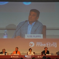 Foto Nicoloro G.  26/08/2010 Rimini, Quinta giornata della trentunesima edizione del Meeting di Rimini dal titolo " Quella natura che ci spinge a desiderare cose grandi e' il cuore ". nella foto Sul grande schermo l'intervento di Vito De Filippo