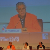 Foto Nicoloro G.  26/08/2010 Rimini, Quinta giornata della trentunesima edizione del Meeting di Rimini dal titolo " Quella natura che ci spinge a desiderare cose grandi e' il cuore ". nella foto Sul grande schermo l'intervento di Roberto Formigoni
