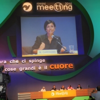 Foto Nicoloro G.  27/08/2010 Rimini, Sesta giornata della trentunesima edizione del Meeting di Rimini dal titolo " Quella natura che ci spinge a desiderare cose grandi e' il cuore ". nella foto Sul grande schermo l'intervento di Mara Carfagna