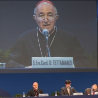 Foto Nicoloro G. 25/08/2011 Rimini Quinta giornata dell' edizione 2011 del Meeting di Rimini che ha per titolo " E l' esistenza diventa una immensa certezza ". nella foto L'intervento del Cardinale Dionigi Tettamanzi