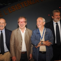 Foto Nicoloro G. 26/08/2011 Rimini Sesta giornata dell' edizione 2011 del Meeting di Rimini che ha per titolo " E l' esistenza diventa una immensa certezza ". nella foto Gian Carlo Blangiardo – Roberto Maroni – Robi Ronza – Michele Emiliano