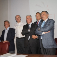 Foto Nicoloro G. 22/08/2011 Rimini Seconda giornata dell'Edizione 2011 del Meeting di Rimini che ha per titolo " E l' esistenza diventa una immensa certezza ". nella foto Fulvio Conti – Corrado Passera – Paolo Romani – Bernhard Scholz – Giuseppe Orsi
