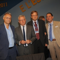 Foto Nicoloro G. 27/08/2011 Rimini Settima ed ultima giornata del Meeting di Rimini 2011 che ha per titolo " E l' esistenza diventa una immensa certezza ". nella foto Mario Mauro – Giulio Tremonti – Bernhard Scholz – Gianni Pittella