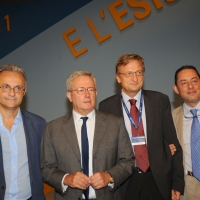 Foto Nicoloro G. 27/08/2011 Rimini Settima ed ultima giornata del Meeting di Rimini 2011 che ha per titolo " E l' esistenza diventa una immensa certezza ". nella foto Mario Mauro – Giulio Tremonti – Bernhard Scholz – Gianni Pittella