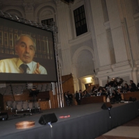 Foto Nicoloro G. 08/10/2011 Bologna Undicesima edizione della manifestazione ” Ad alta voce. Voci che leggono citta’ che ascoltano ” che quest’ anno si unisce alle celebrazioni per i 150 anni dell’ Unita’ d’Italia e quindi raccontera’ il nostro Paese con i suoi sentimenti e ricordi e speranze per il futuro. Dopo Venezia la manifestazione approda a Bologna aprendo al pubblico, con le sue lettura, luoghi prestigiosi o inusuali alla letteratura. nella foto In video Giuliano Amato