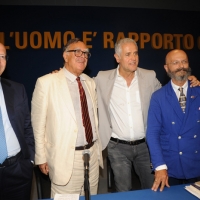 Foto Nicoloro G. 22/08/2012 Rimini Quarta giornata della trentatreesima edizione del Meeting di Rimini, organizzato da Comunione e Liberazione, dal titolo ” La natura dell’ uomo e’ rapporto con l’ infinito “. Tra i tanti dibattiti anche quello su ” Lombardia: discussione su presente e futuro ” al quale ha partecipato il governatore della Regione. nella foto Pierluigi Magnaschi – Lodovico Festa – Roberto Formigoni – Oscar Giannino