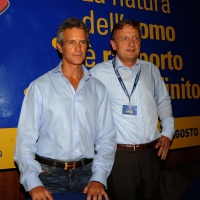 Foto Nicoloro G. 23/08/2012 Rimini Quinta giornata della trentatreesima edizione del Meeting di Rimini, organizzato da Comunione e Liberazione, dal titolo " La natura dell' uomo e' rapporto con l' infinito ". Tra i tanti dibattiti un dal titolo " Giovani e crisi: fine di un mondo o inizi di un altro ". nella foto Alessandro Benetton – Bernhard Scholz