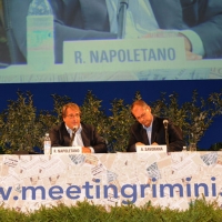 Foto Nicoloro G. 21/08/2012 Rimini Trentatreesima edizione del Meeting di Rimini, organizzato da Comunione e Liberazione, dal titolo ” La natura dell’ uomo e’ rapporto con l’ infinito “. Oggi nell’ ambito del Meeting dibattito sul tema ” Raccontare la realta’ “. nella foto Antonio Preziosi – Roberto Napoletano – Alberto Savorana – Marco Tarquinio