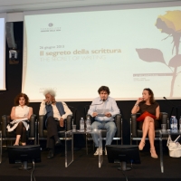 Foto Nicoloro G. 26/06/2013 Milano Ottava giornata della quattordicesima edizione de " La Milanesiana " che ha per tema " Il segreto ". nella foto Michael Chabon – Wole Soyinka – Armando Besio – Chiara Beria di Argentine – Antonio Scurati