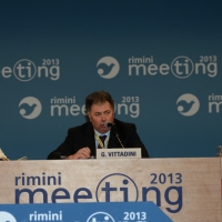 Foto Nicoloro G. 23/08/2013 Rimini, Sesta giornata della trentaquattresima edizione del "Meeting di Rimini" che quest'anno ha per tema "Emergenza uomo". nella foto Maria Chiara Carrozza – Giorgio Vittadini – Andrea Cammelli