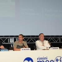 Foto Nicoloro G. 19/08/2013 Rimini Seconda giornata della trentaquattresima edizione del " Meeting di Rimini " che quest' anno ha per tema " Emergenza uomo ". nella foto Fabio Guadagnini – Marco Melandri – Nestore Morosini – Vitantonio Liuzzi 