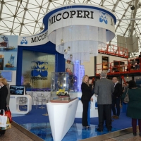 Foto Nicoloro G. 20/03/2013 Ravenna Edizione 2013 di OMC, Offshore Mediterranean Conference, forum internazionale, con cadenza biennale, dedicato a dirigenti, esperti, relatori delle più importanti società petrolifere e ai rappresentanti di ministeri e governi di ogni parte del mondo. Si confrontano e analizzano le differenti tematiche relative all’ esplorazione, produzione, trasporto e commercializzazione del greggio e del gas naturale. nella foto Lo stand MICOPERI 