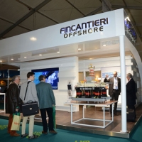 Foto Nicoloro G. 20/03/2013 Ravenna Edizione 2013 di OMC, Offshore Mediterranean Conference, forum internazionale, con cadenza biennale, dedicato a dirigenti, esperti, relatori delle più importanti società petrolifere e ai rappresentanti di ministeri e governi di ogni parte del mondo. Si confrontano e analizzano le differenti tematiche relative all’ esplorazione, produzione, trasporto e commercializzazione del greggio e del gas naturale. nella foto Lo stand Fincantieri 