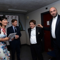 Foto Nicoloro G.  26/06/2014  Milano   Quarta giornata della quindicesima edizione de \" La Milanesiana \" che quest\' anno ha per tema la \" Fortuna \". nella foto da sinistra Elisabetta Sgarbi, Mario Andreose, il pianista Ramin Bahrami e il flautista Massimo Mercelli.
