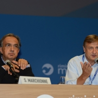 Foto Nicoloro G.   30/08/2014  Rimini   Settima ed ultima giornata della XXXV edizione del Meeting per l\' amicizia fra i popoli. nella foto Sergio Marchionne e Bernhard Scholz, presidente della Compagnia delle Opere.