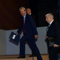 Foto Nicoloro G.   24/08/2015    Rimini    Quinta giornata dell' edizione 2015 del Meeting di C.L. dal titolo ' Di che è mancanza questa mancanza, cuore, che a un tratto ne sei pieno ? '. nella foto il ministro Paolo Gentiloni e il ministro della Tunisia Taieb Baccouche.