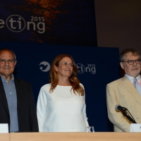 Foto Nicoloro G. 24/08/2015 Rimini Quinta giornata dell' edizione 2015 del Meeting di C.L. dal titolo ' Di che è mancanza questa mancanza, cuore, che a un tratto ne sei pieno ? '. nella foto da sinistra Julian Carron, presidente Fraternit' di C.L., la neo presidente Rai Monica Maggioni e il presidente EUI Joseph Weiler.