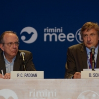 Foto Nicoloro G.   26/08/2015    Rimini    Settima ed ultima giornata dell' edizione 2015 del Meeting di C.L. dal titolo ' Di che è mancanza questa mancanza, cuore, che a un tratto ne sei pieno ? '. nella foto il ministro Pier Carlo Padoan, a sinistra, e Bernhard Scholz, presidente Compagnia delle Opere durante il dibattito ' Italia: una ripresa possibile ! '.