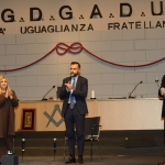 Foto Nicoloro G.   05/04/2019   Rimini   Edizione 2019 della Grande Loggia del GOI ( Grande Oriente d' Italia ) dal titolo ' Tra Cielo e Terra '. nella foto da sinistra  gli onorevoli Eleonora Lo Curto, Antonio Catalfamo e il Gran Maestro Stefano Bisi. I due deputati sono gli unici che si sono opposti alla ' Legge Fava ' che obbliga i deputati della Regione a dichiarare se sono iscritti a logge massoniche.