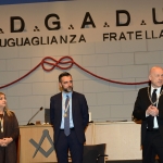 Foto Nicoloro G.   05/04/2019   Rimini   Edizione 2019 della Grande Loggia del GOI ( Grande Oriente d' Italia ) dal titolo ' Tra Cielo e Terra '. nella foto da sinistra  gli onorevoli Eleonora Lo Curto, Antonio Catalfamo e il Gran Maestro Stefano Bisi. I due deputati sono gli unici che si sono opposti alla ' Legge Fava ' che obbliga i deputati della Regione a dichiarare se sono iscritti a logge massoniche.