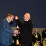 Foto Nicoloro G.   05/04/2019   Rimini   Edizione 2019 della Grande Loggia del GOI ( Grande Oriente d' Italia ) dal titolo ' Tra Cielo e Terra '. nella foto Michele Mirabella riceve una onorificenza dal Gran Maestro Stefano Bisi.