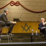 Foto Nicoloro G.   06/04/2019   Rimini     Seconda giornata dell' edizione 2019 della Grande Loggia del GOI ( Grande Oriente d' Italia ) dal titolo ' Tra Cielo e Terra '. nella foto il giornalista Alessandro Barbano, a sinistra, conversa sulla Costituzione con Giovanni Maria Flick.