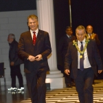 Foto Nicoloro G.   06/04/2019   Rimini     Seconda giornata dell' edizione 2019 della Grande Loggia del GOI ( Grande Oriente d' Italia ) dal titolo ' Tra Cielo e Terra '. nella foto l' astronauta Paolo Nespoli viene introdotto nel Tempio.